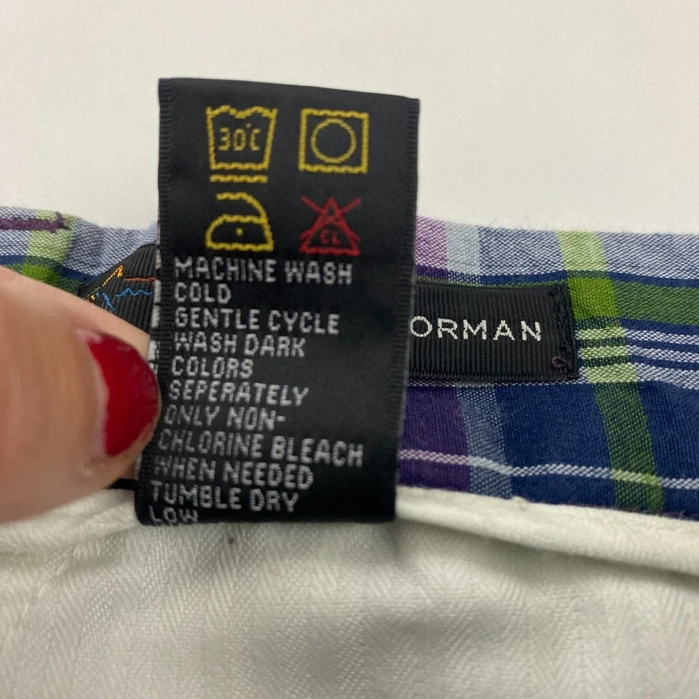 VTG Greg Norman Purple Blue Multicolor Plaid Pleated‎ Shorts Size 34 100% Cotton